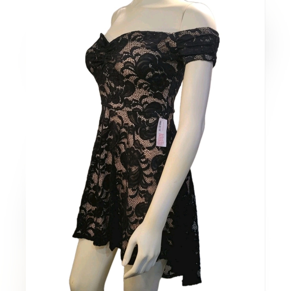 NWT B.DARLIN black lace on nude slip high low sweetheart dress Size 7/8 Medium